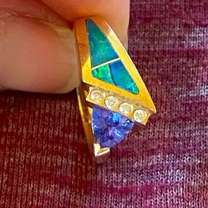 Turquoise opal and amethyst ring